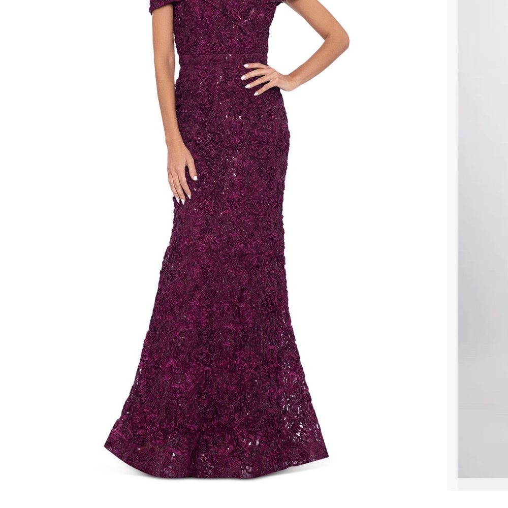 Elegant off Shoulder cranberry Lace Gown. Brand new never altered.